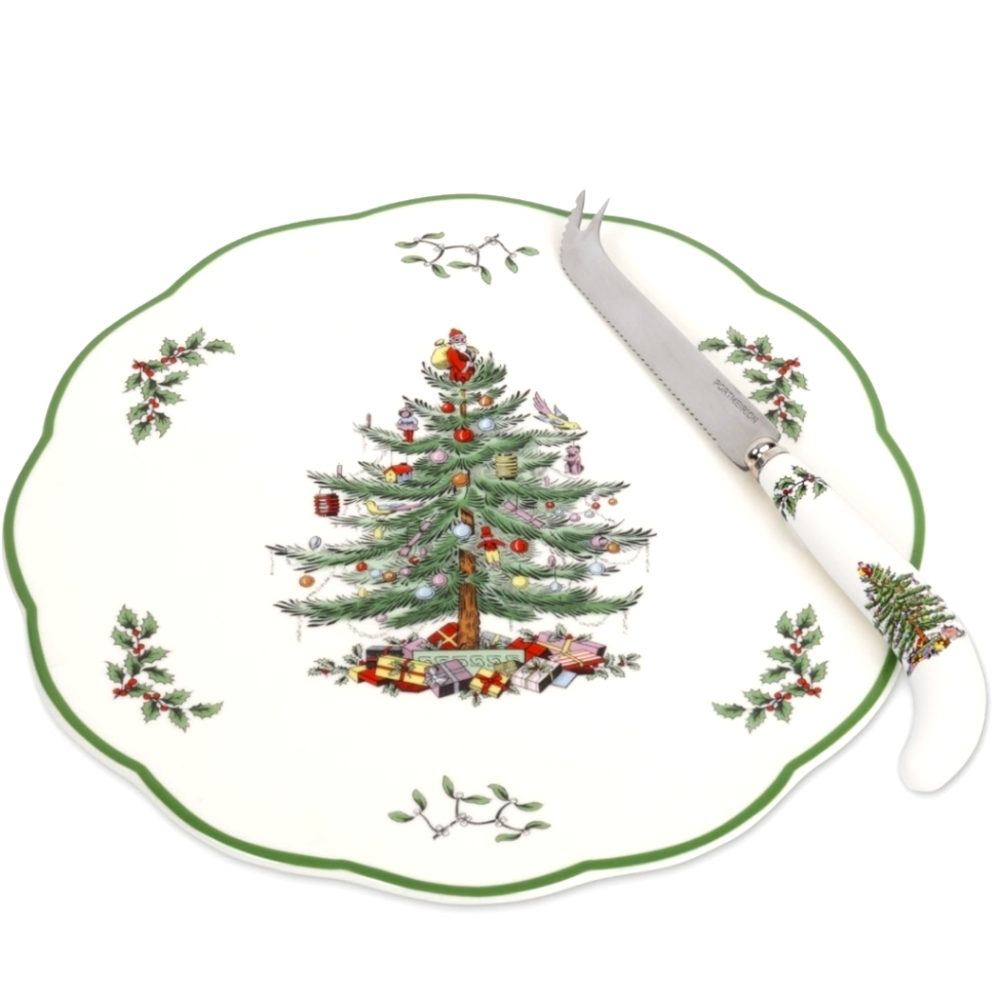 Spode CHRISTMAS TREE Appetizer Plate & Knife Set Porcelain Collectible Holiday